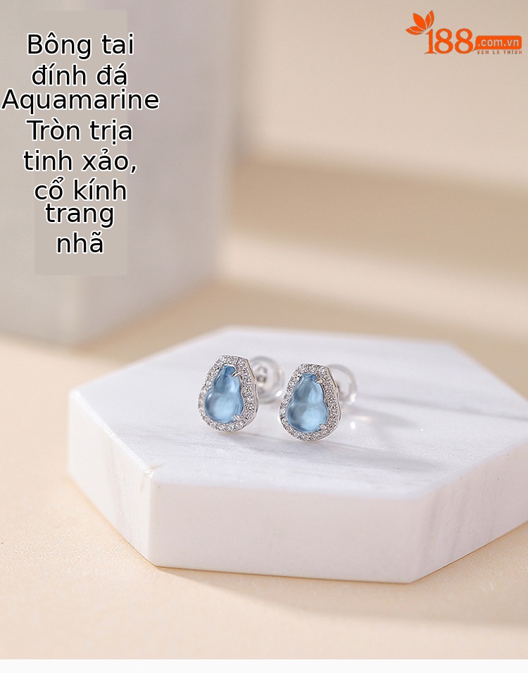 Bông tai bạc S925 đính đá aquamarine phong cách Trung Hoa tinh tế — một cặp chi tiết 1
