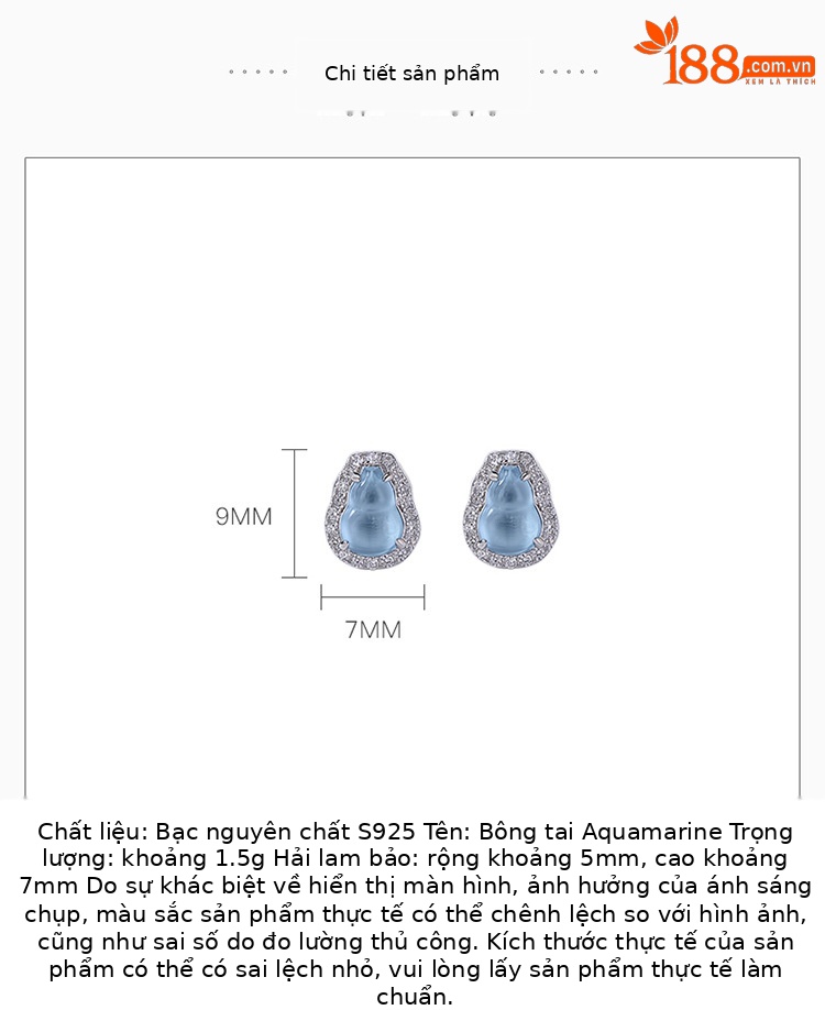 Bông tai bạc S925 đính đá aquamarine phong cách Trung Hoa tinh tế — một cặp chi tiết 2