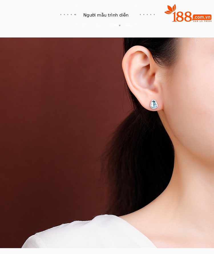 Bông tai bạc S925 đính đá aquamarine phong cách Trung Hoa tinh tế — một cặp chi tiết 3