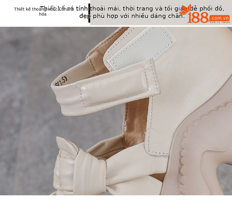 Dép bít mũi đế dày da bò thật gót cao cho nữ — đen chi tiết 5