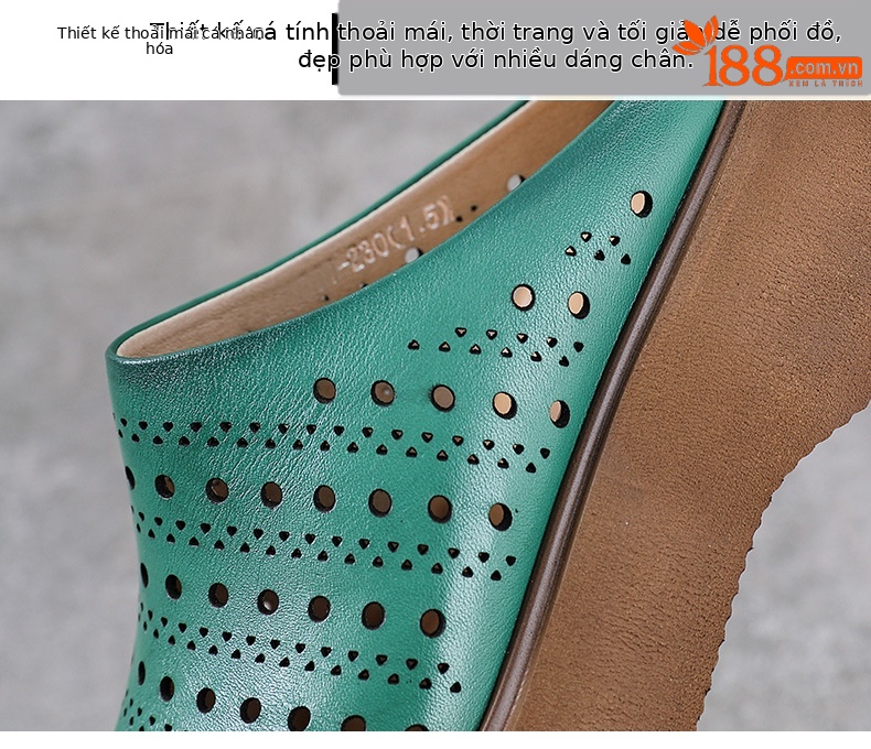 Dép sandal nữ xỏ ngón đế bệt da bò thật mềm — màu xanh lá cây chi tiết 5