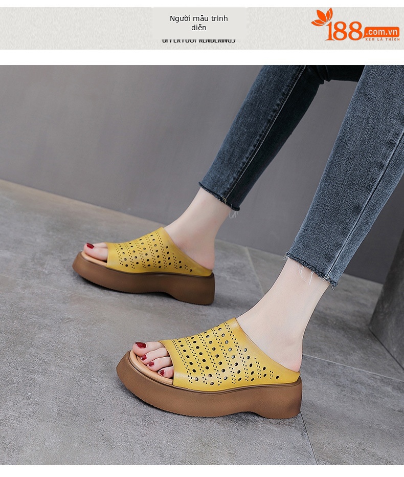 Dép sandal nữ xỏ ngón đế bệt da bò thật mềm — màu xanh lá cây chi tiết 9