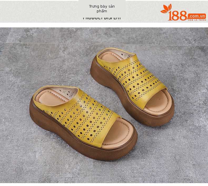 Dép sandal nữ xỏ ngón đế bệt da bò thật mềm — màu xanh lá cây chi tiết 10