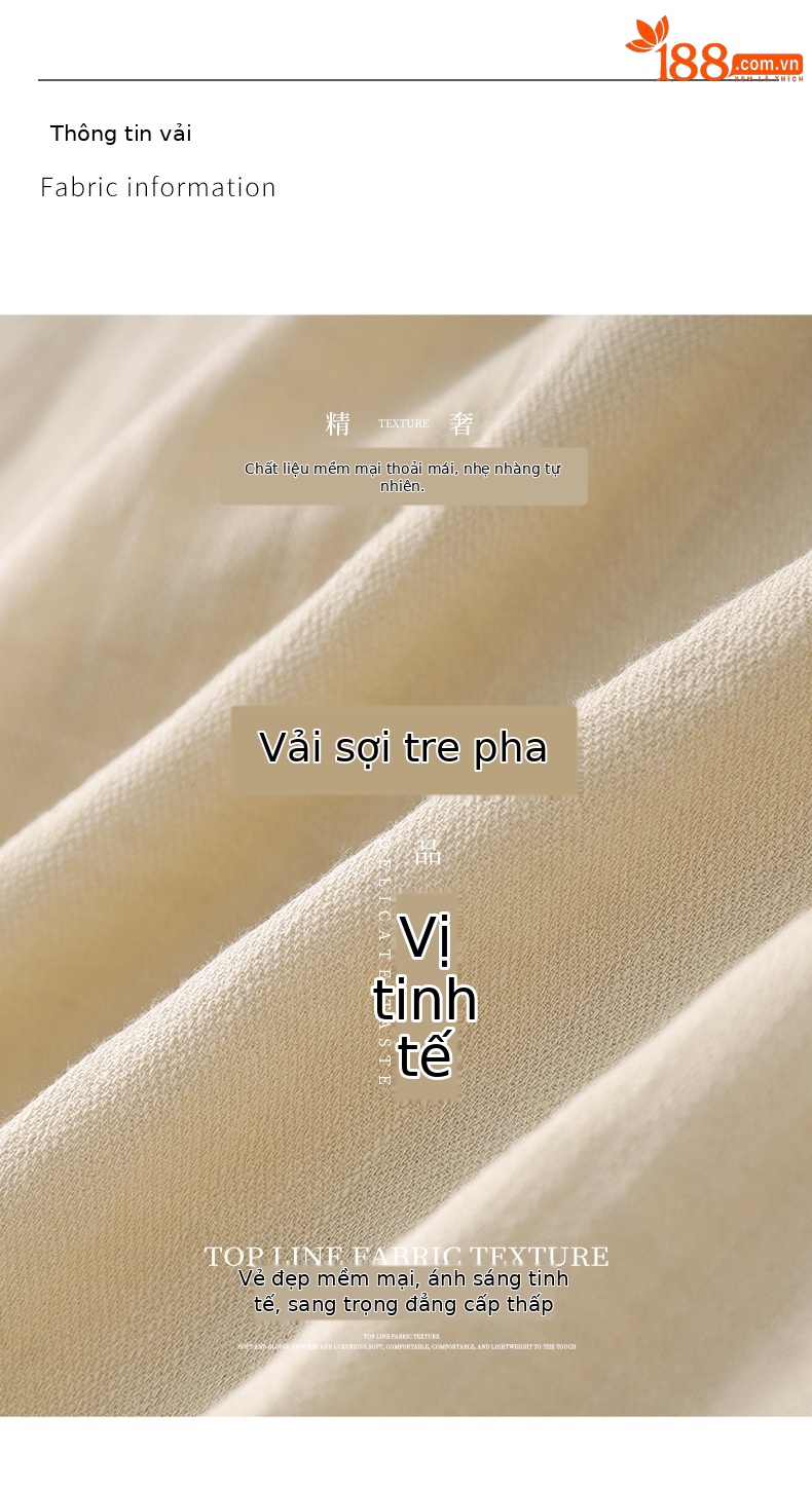 Bộ áo vest không tay vải lanh kết hợp quần ống rộng phong cách tiền cũ — Màu kaki chi tiết 3