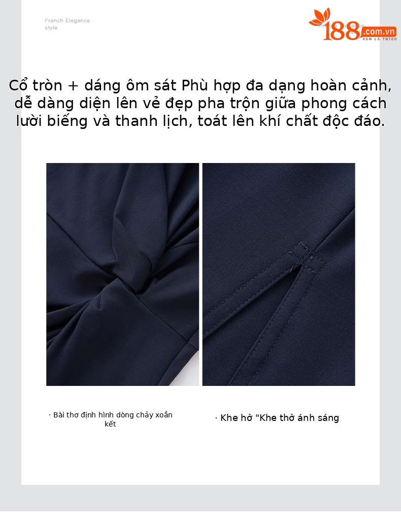 Váy liền thắt eo cổ tròn co giãn kiểu dáng mùa hè — Màu xanh lam chi tiết 5