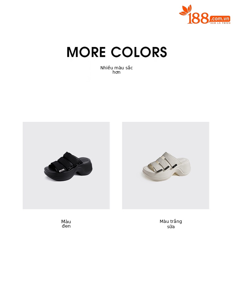 Dép sandal hở mũi nữ đế bệt 7cm tăng chiều cao quai ngang Velcro — đen, Màu trắng sữa chi tiết 3