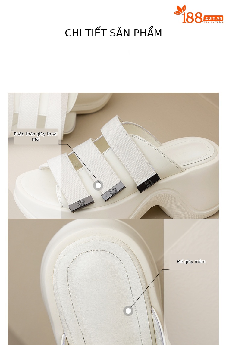 Dép sandal hở mũi nữ đế bệt 7cm tăng chiều cao quai ngang Velcro — đen, Màu trắng sữa chi tiết 17