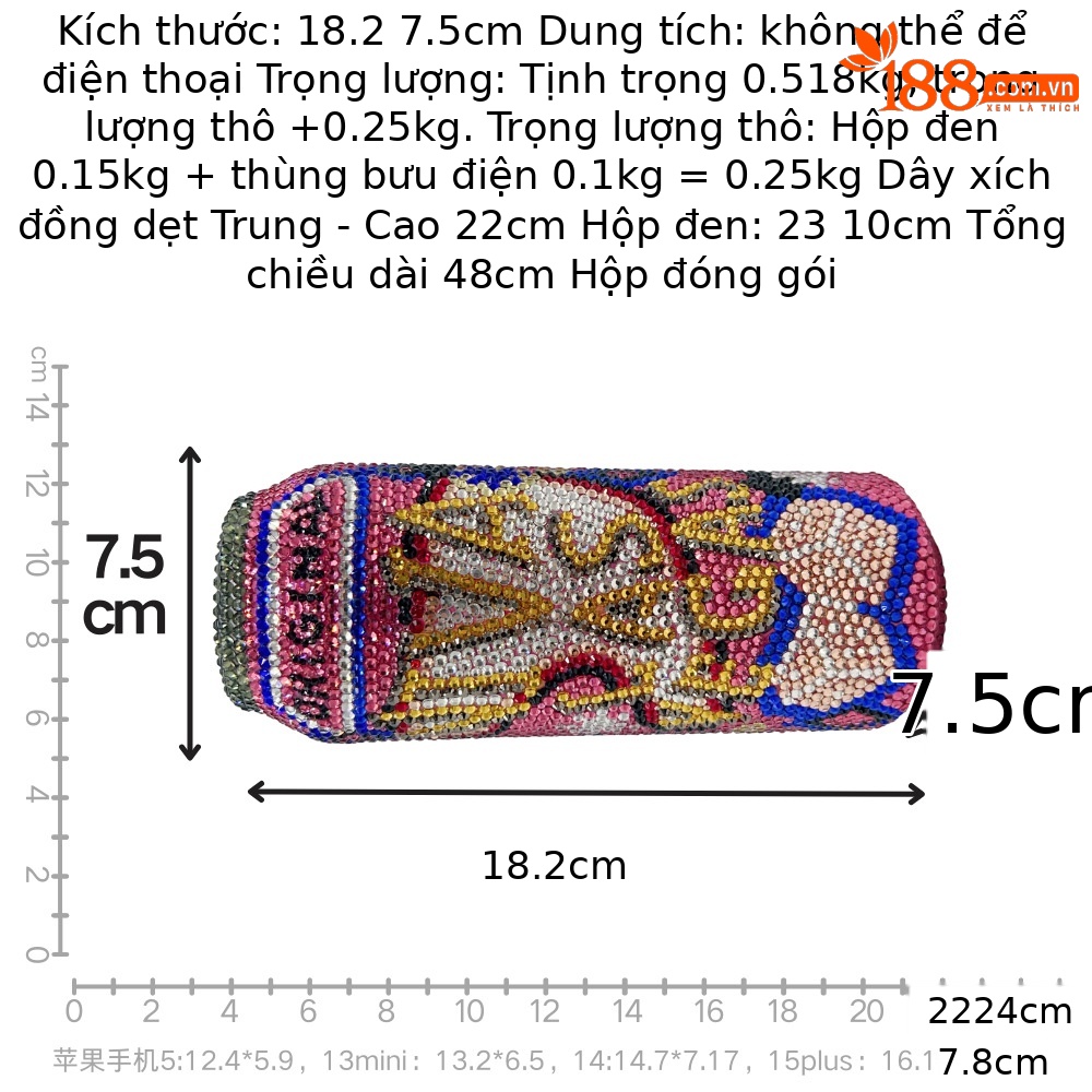 Túi xách tay nữ đính kim cương dự tiệc kiểu hộp sang trọng — Anh đào, Cola, pepsi, may mắn chi tiết 15
