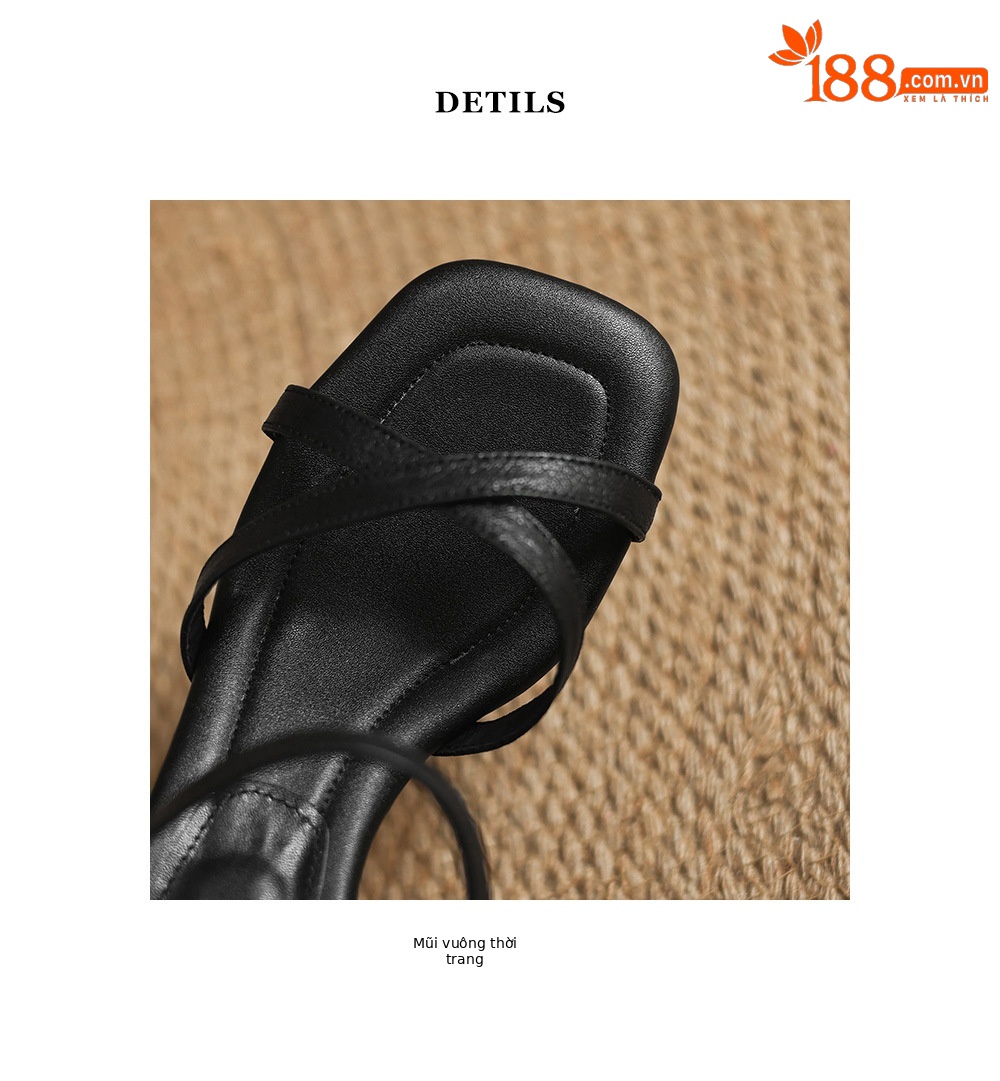 Sandal nữ quai ngang mũi hở gót 5.5 cm phong cách Hàn Quốc — đen chi tiết 18