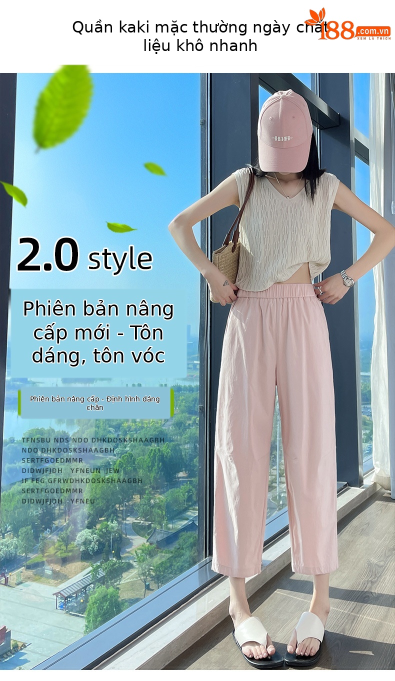Quần tây nữ ống đứng lưng thun co giãn chống nắng nhanh khô mỏng nhẹ — Màu trắng trà chi tiết 1