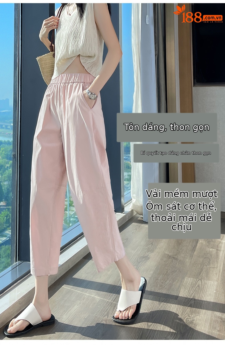 Quần tây nữ ống đứng lưng thun co giãn chống nắng nhanh khô mỏng nhẹ — Màu trắng trà chi tiết 3