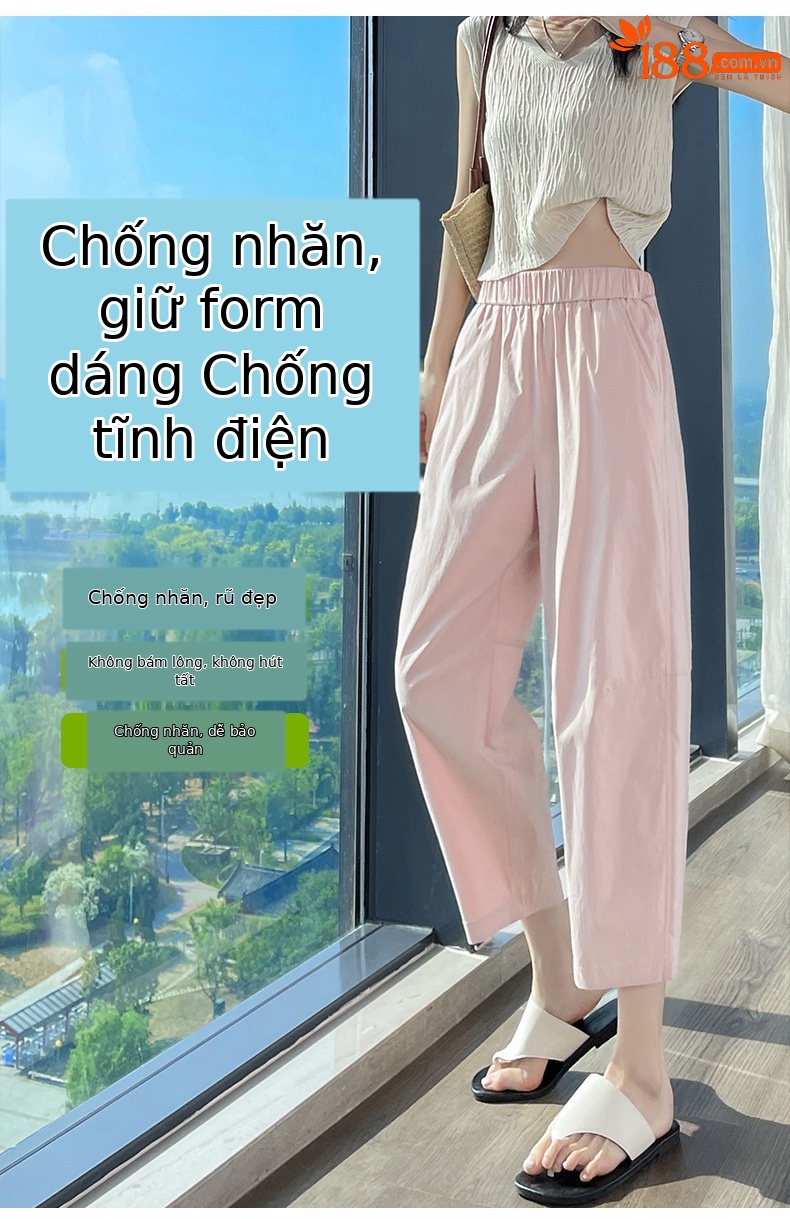 Quần tây nữ ống đứng lưng thun co giãn chống nắng nhanh khô mỏng nhẹ — Màu trắng trà chi tiết 5