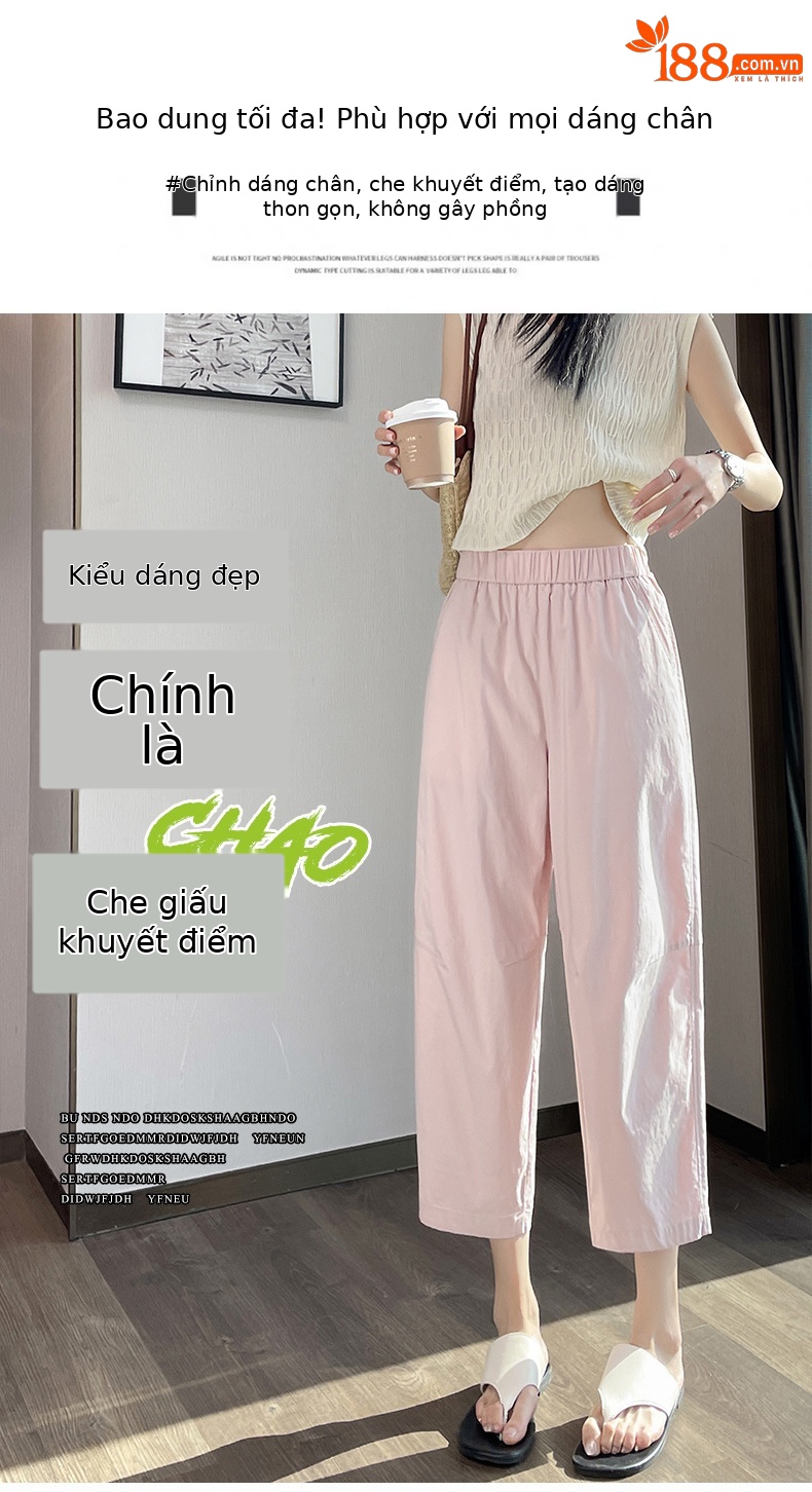 Quần tây nữ ống đứng lưng thun co giãn chống nắng nhanh khô mỏng nhẹ — Màu trắng trà chi tiết 11