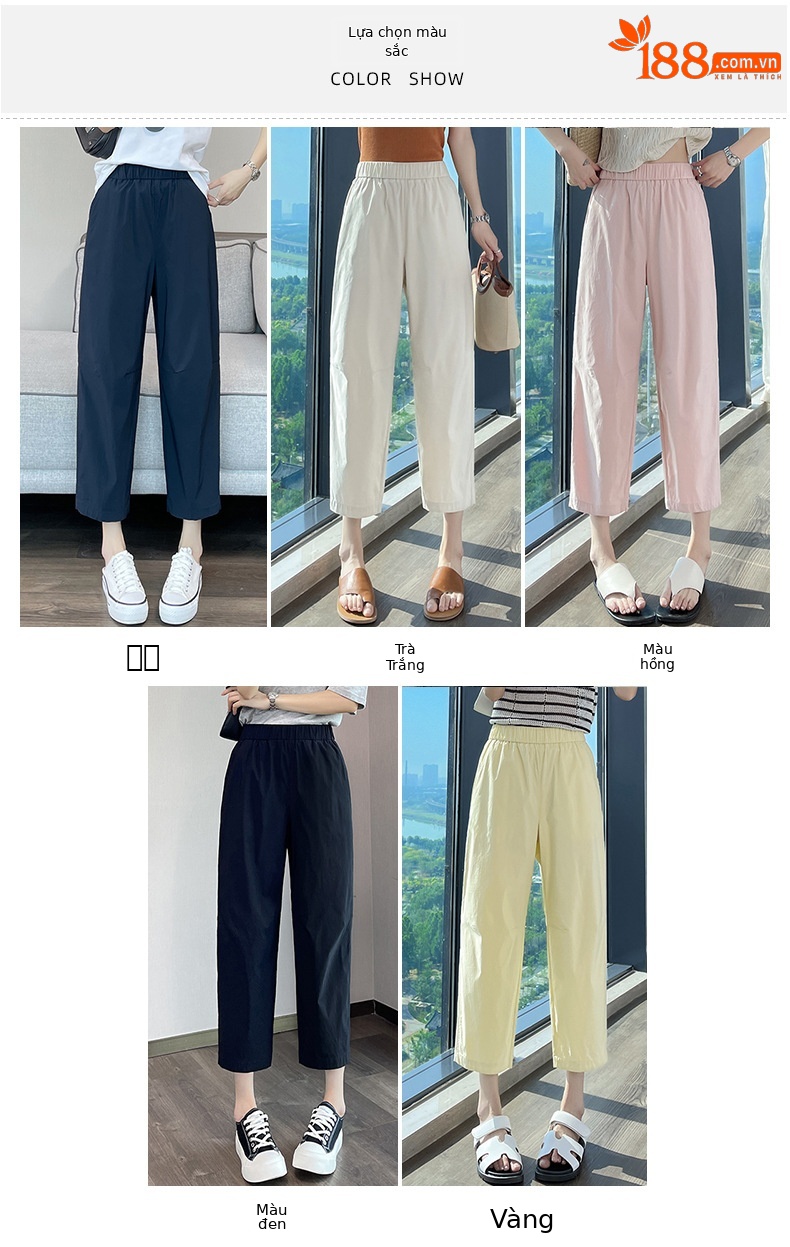 Quần tây nữ ống đứng lưng thun co giãn chống nắng nhanh khô mỏng nhẹ — Màu trắng trà chi tiết 18