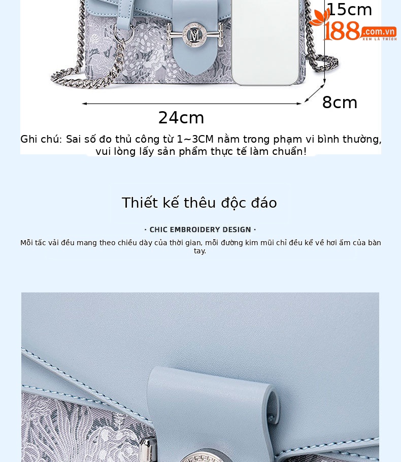 Túi đeo chéo nữ thêu họa tiết độc đáo, phong cách đơn giản thời trang, nhẹ nhàng đi làm chi tiết 6