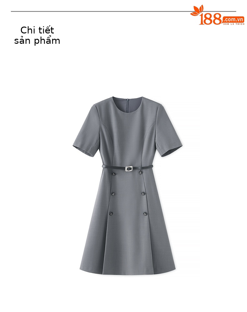 Đầm công sở cổ tròn tay dài chữ A thanh lịch — Tay áo dài - màu xám chi tiết 10
