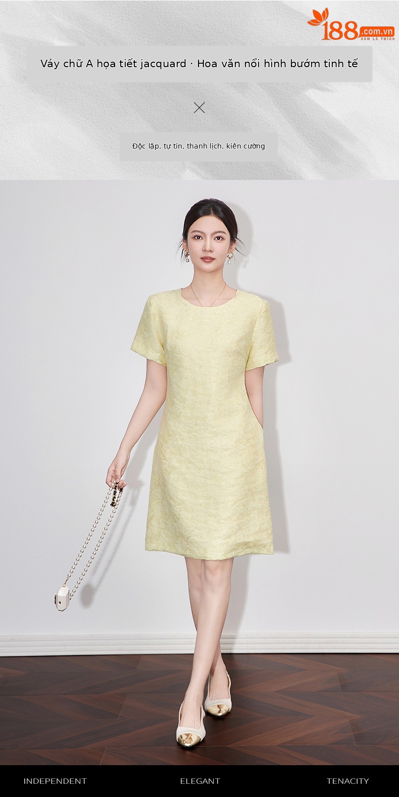 Váy maxi nữ thắt eo họa tiết bướm dập nổi jacquard — Màu hồng chi tiết 1