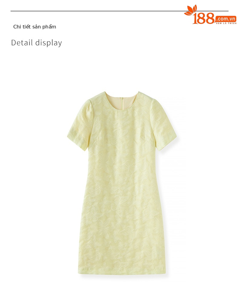 Váy maxi nữ thắt eo họa tiết bướm dập nổi jacquard — Màu hồng chi tiết 15