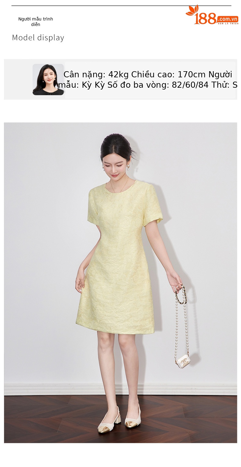 Váy maxi nữ thắt eo họa tiết bướm dập nổi jacquard — Màu hồng chi tiết 6