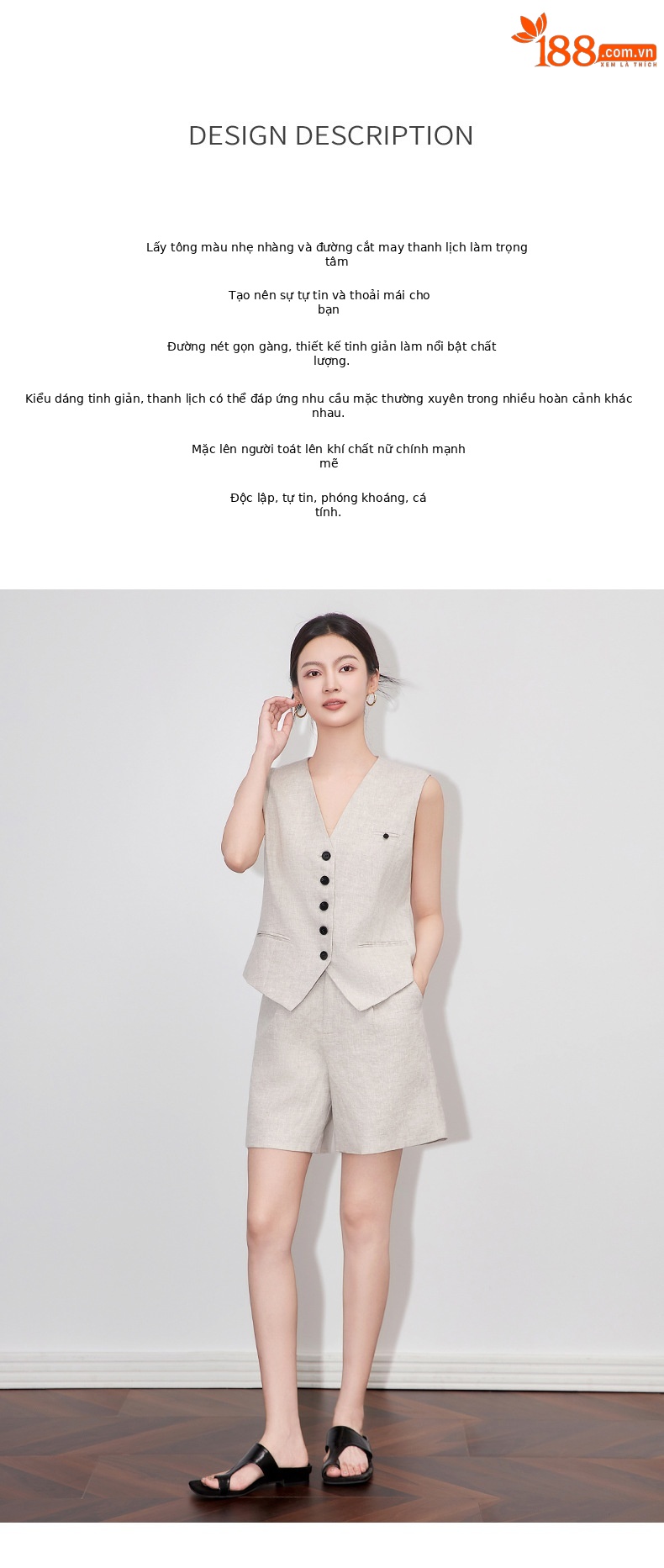 Bộ vest nữ cổ chữ V hai mảnh vải lanh đi làm mùa hè — Màu mơ chi tiết 2
