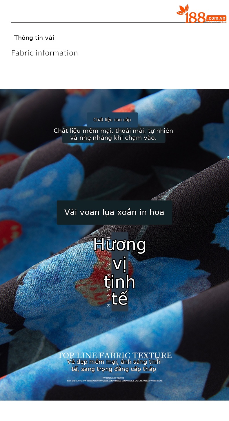 Đầm maxi nữ in họa tiết thắt eo dây buộc phong cách nghỉ dưỡng — Màu xanh lam chi tiết 3