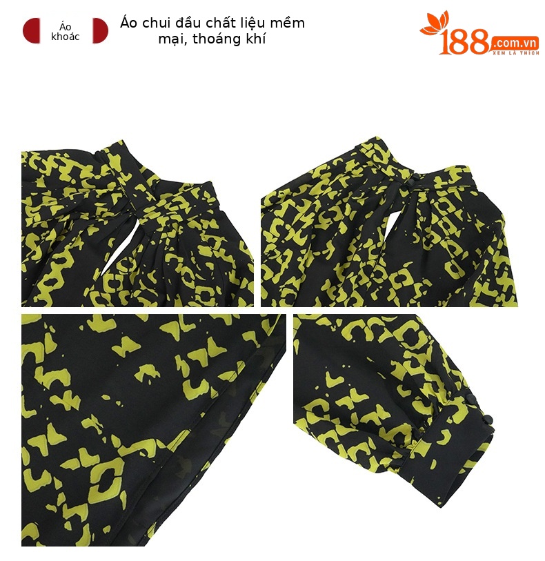 Áo thun nữ tay phồng in họa tiết thời trang rộng rãi — Dây xích sóng vàng đen chi tiết 2