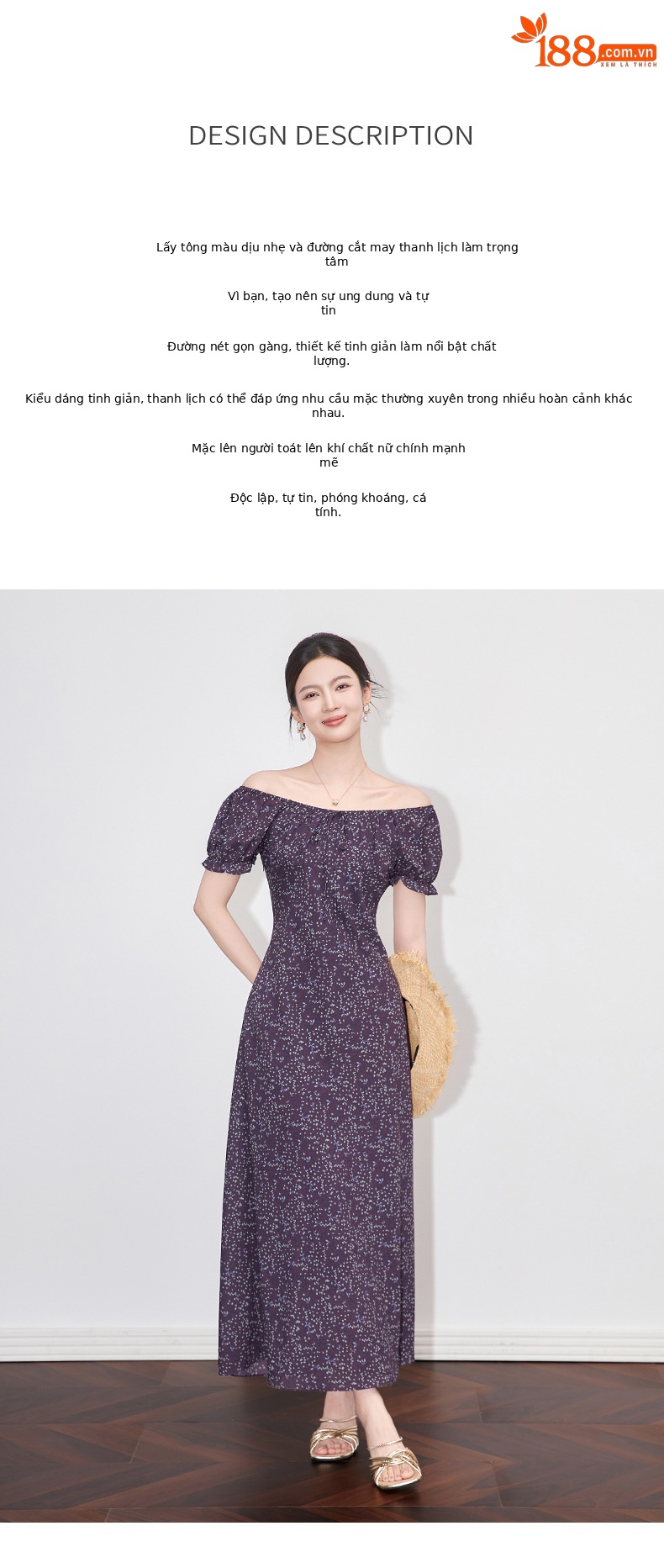 Váy liền maxi nữ phong cách Pháp cổ ren in hoa thắt eo — Màu xanh lam chi tiết 2