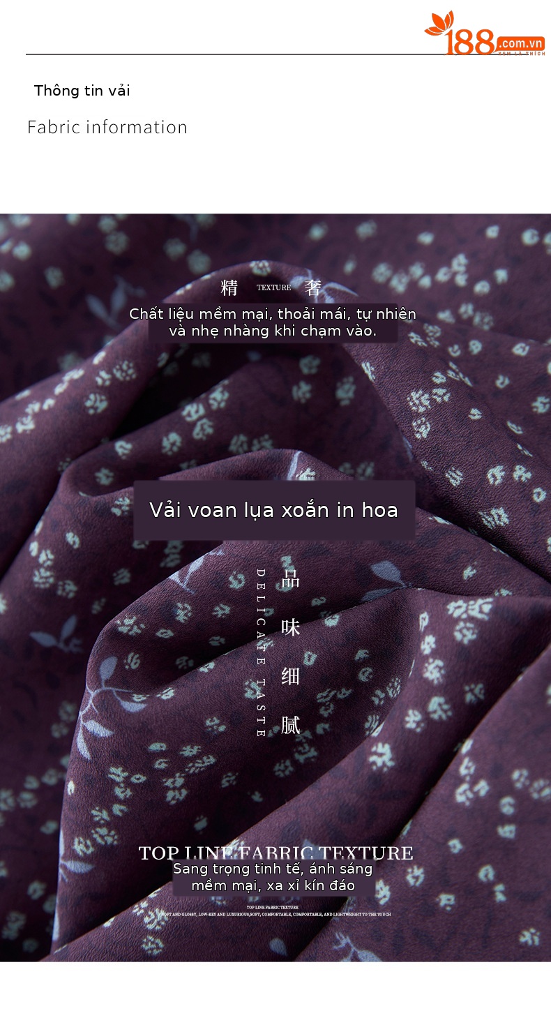 Váy liền maxi nữ phong cách Pháp cổ ren in hoa thắt eo — Màu xanh lam chi tiết 3