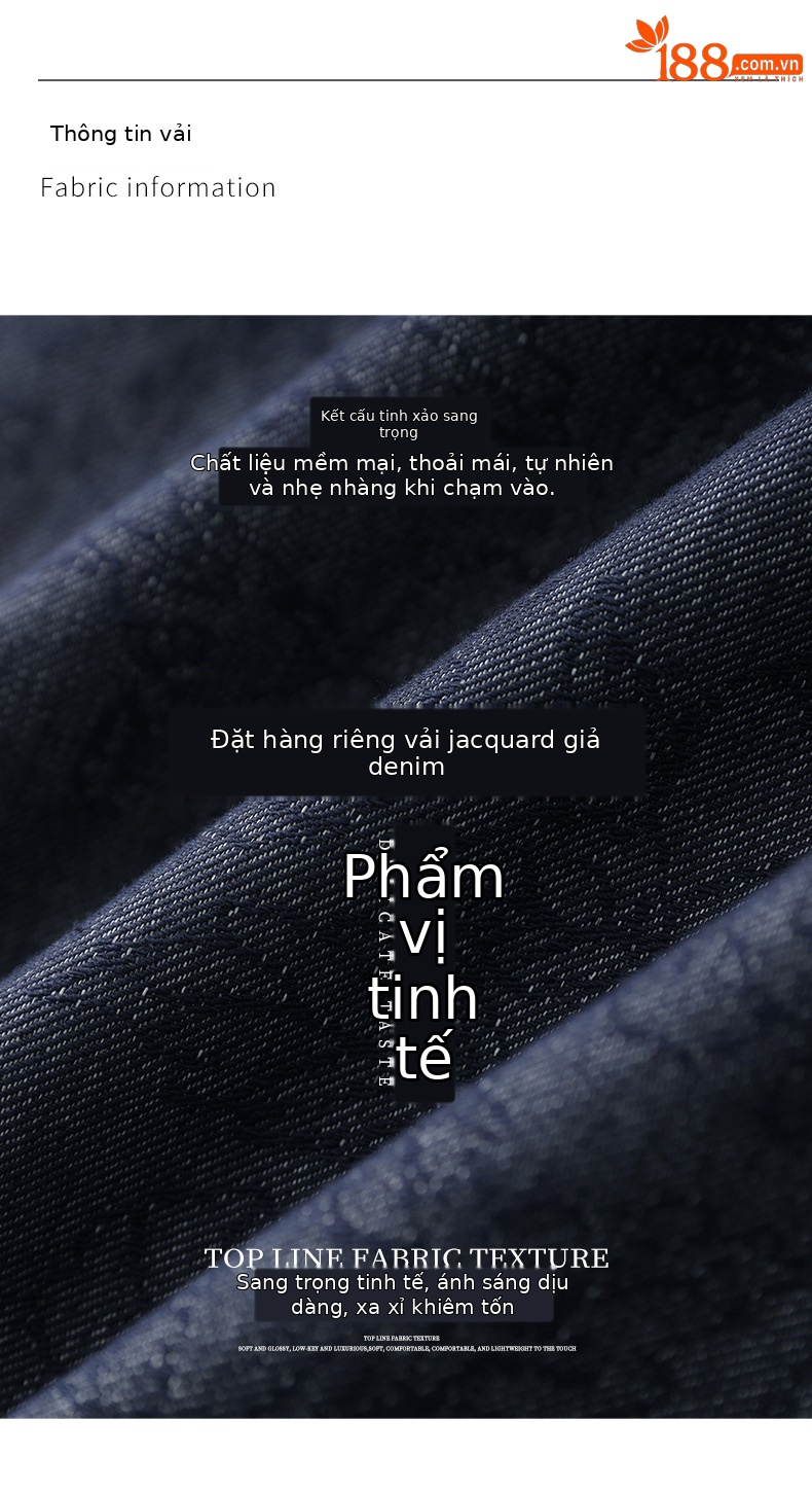 Váy liền denim jacquard cổ điển dáng dài vừa thắt eo tôn dáng — Màu xanh đậm chi tiết 3