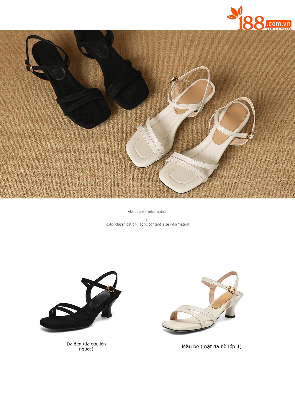 Sandal nữ quai ngang mũi hở gót cao 5.5 cm kiểu Hàn Quốc — đen chi tiết 4