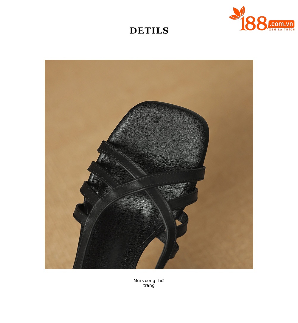 Sandal nữ hở mũi gót dày bện 5.5cm kiểu La Mã — da cừu đen chi tiết 18