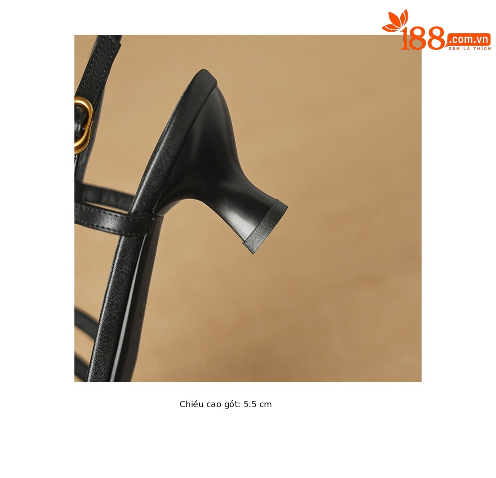 Sandal nữ hở mũi gót dày bện 5.5cm kiểu La Mã — da cừu đen chi tiết 20