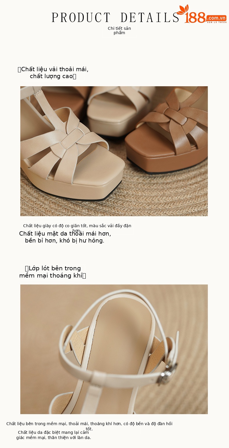 Sandal cao gót nữ hở mũi dây chéo da thật đế xuồng phong cách La Mã — Màu nâu nhạt, Màu mơ chi tiết 7