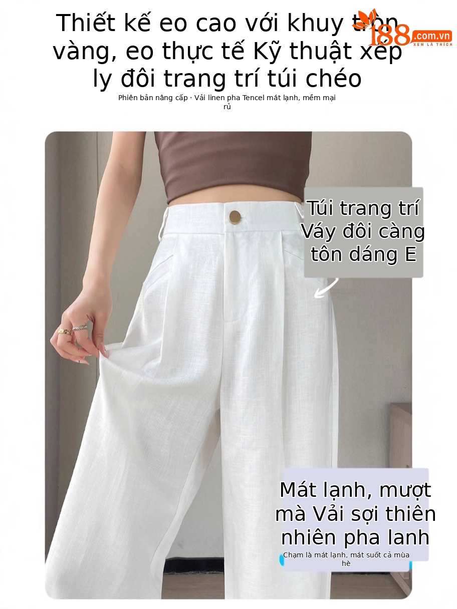 Quần nữ cạp cao ống rộng lụa băng mềm mại dáng suông — Màu đen