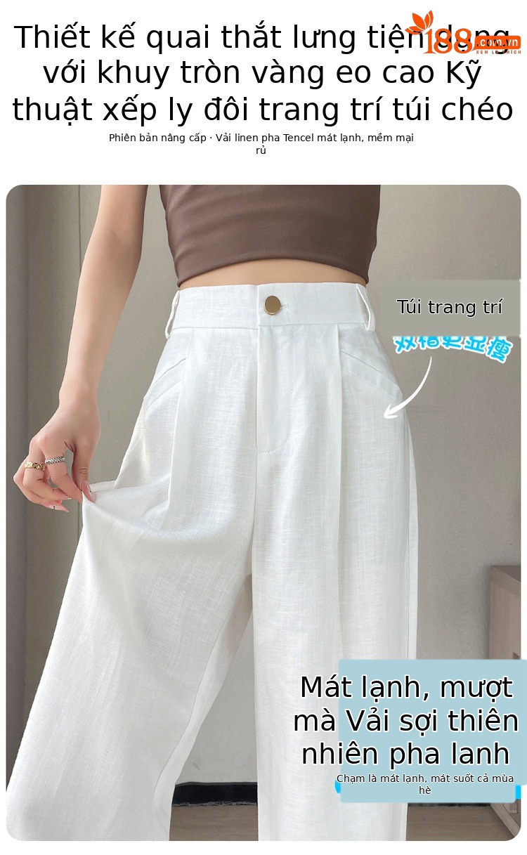 Quần nữ cạp cao ống rộng lụa băng mềm mại dáng suông — Màu đen chi tiết 2