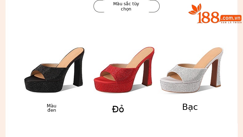 Sandal cao gót nữ đính đá platform quai một dây gót dày — đen chi tiết 1
