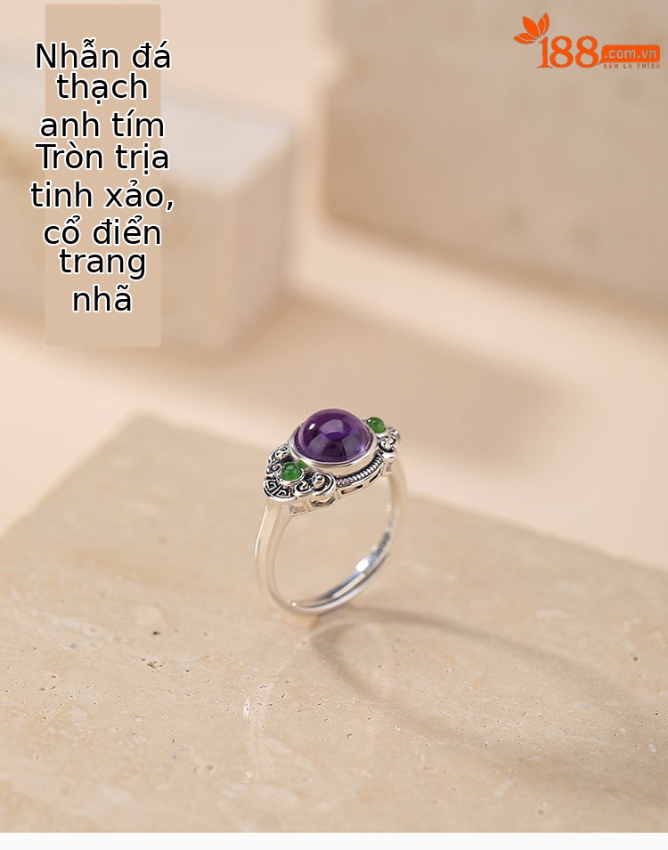 Vòng tay đá thạch anh tím tự nhiên kết hợp ngọc Hetian Jasper bạc S925 — một mảnh chi tiết 1