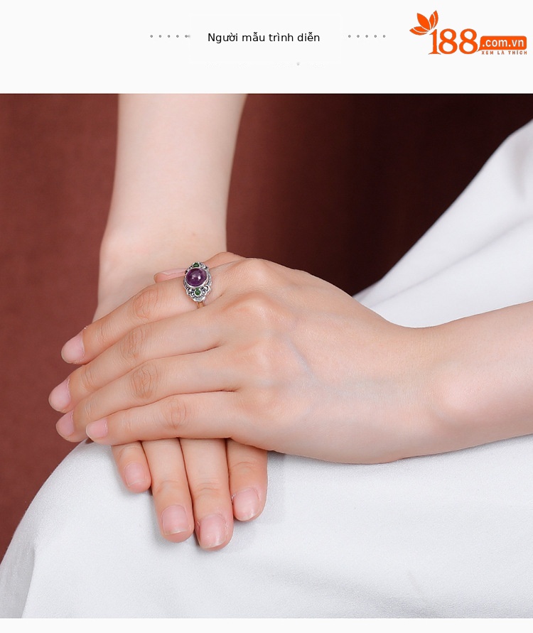 Vòng tay đá thạch anh tím tự nhiên kết hợp ngọc Hetian Jasper bạc S925 — một mảnh chi tiết 4