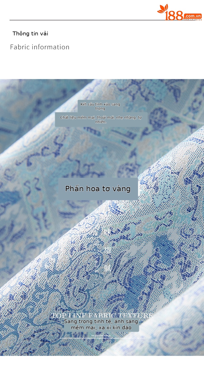 Váy chữ A jacquard lụa vàng phong cách quốc gia tay ngắn chất lượng cao — Màu xanh lam chi tiết 3