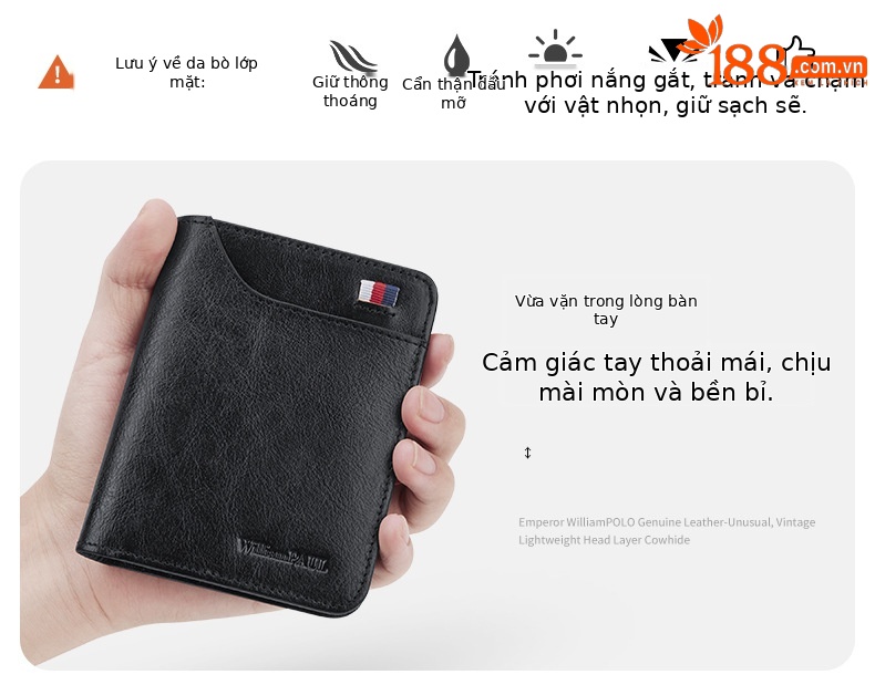 Ví nam gập mini da bò thật chống trộm thẻ từ chi tiết 6