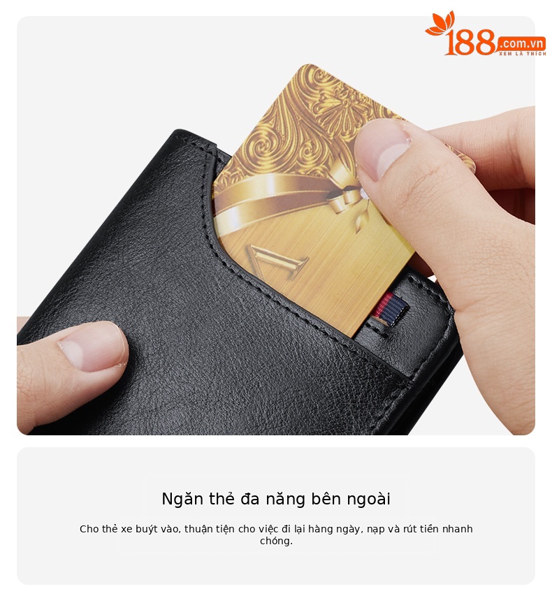 Ví nam gập mini da bò thật chống trộm thẻ từ chi tiết 10