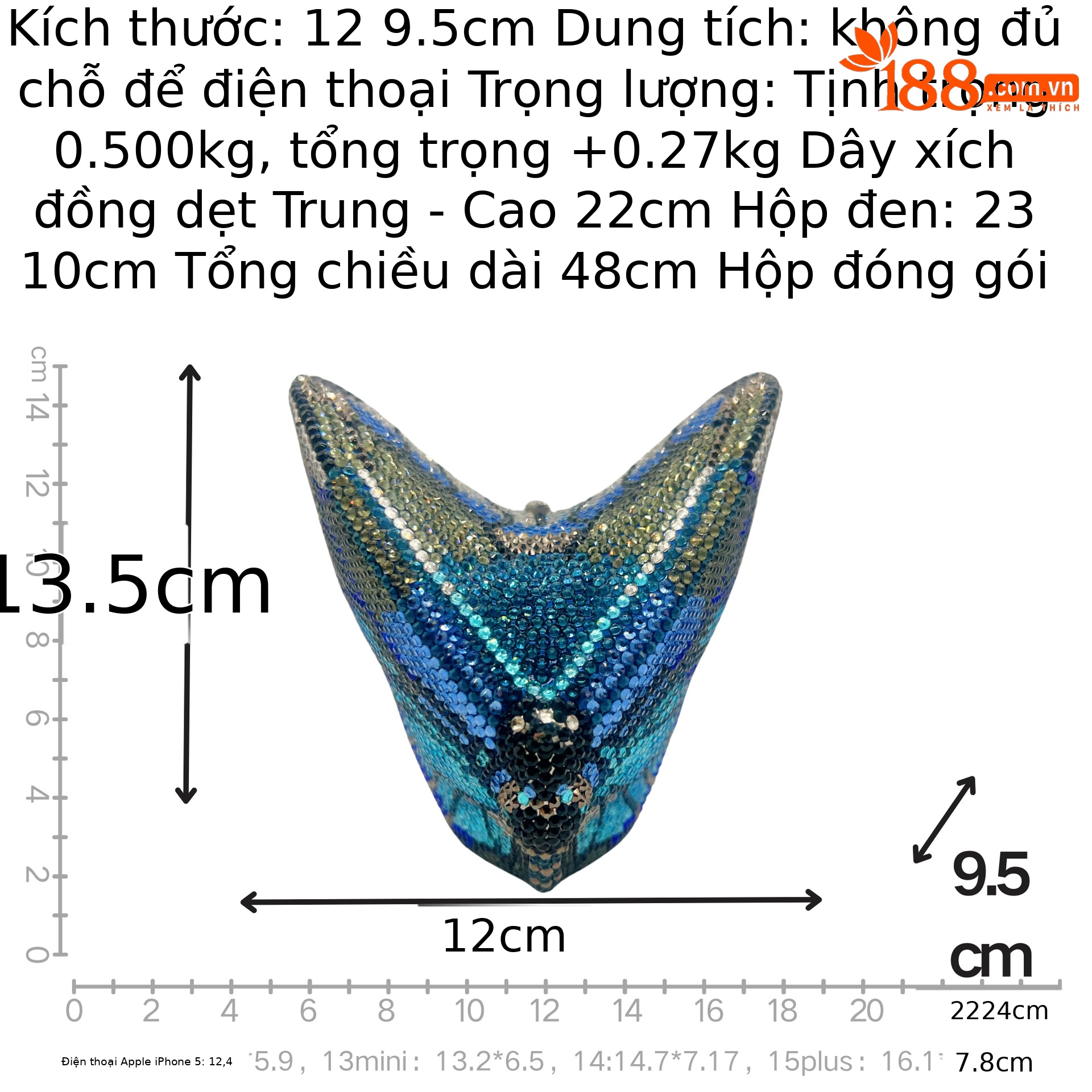 Túi clutch nữ đính pha lê hình bướm dạ hội — Hồng đỏ, Màu đen, Màu xanh lam, Màu tím chi tiết 1