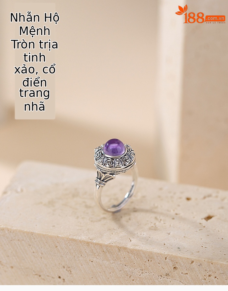 Nhẫn bạc S925 đính đá thạch anh tím tự nhiên hình túi mở sáng tạo — một mảnh chi tiết 1