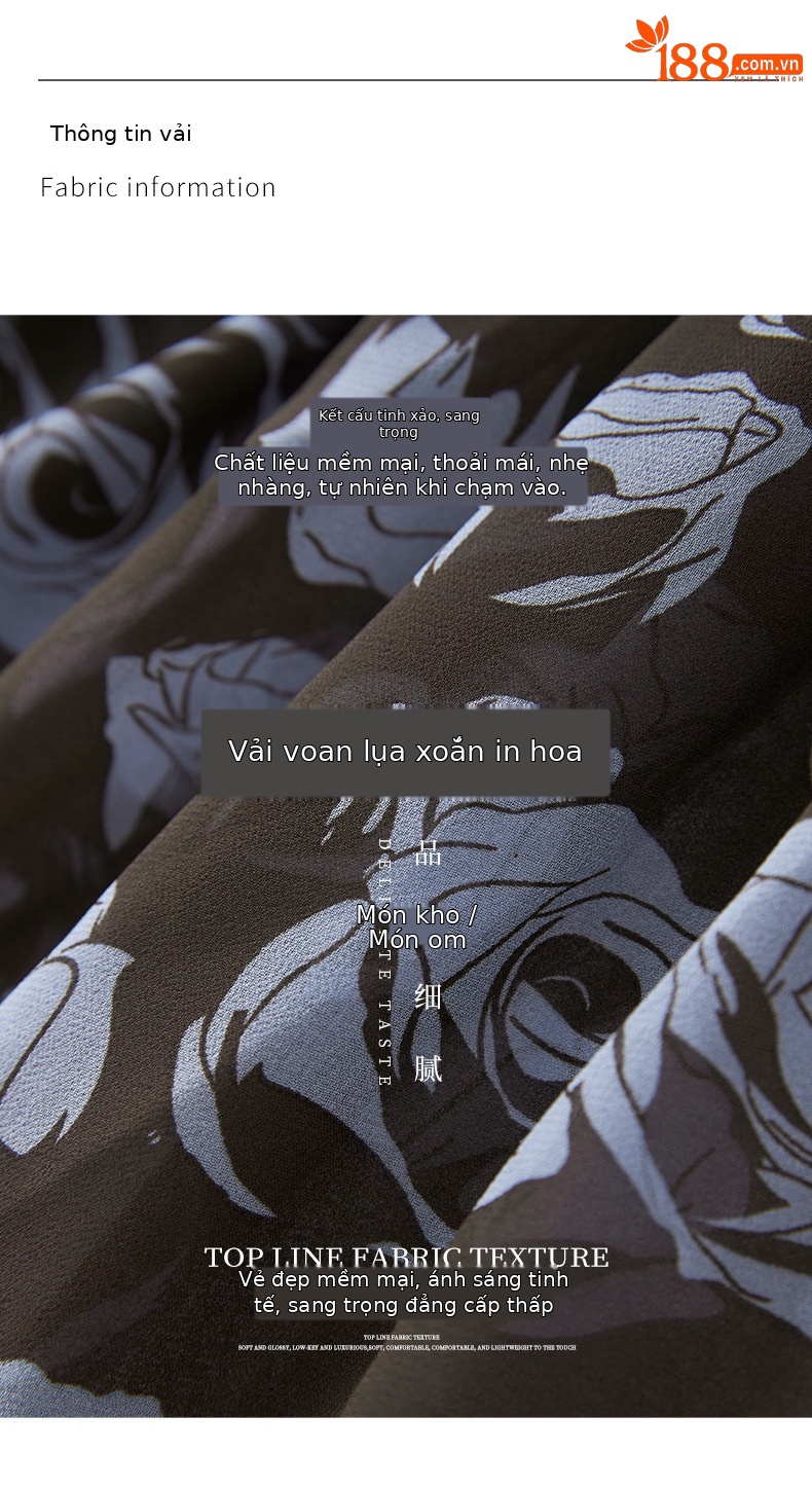 Váy maxi nữ cổ chữ V in hoa thắt eo phong cách cổ điển Pháp — Hoa xanh lam chi tiết 3