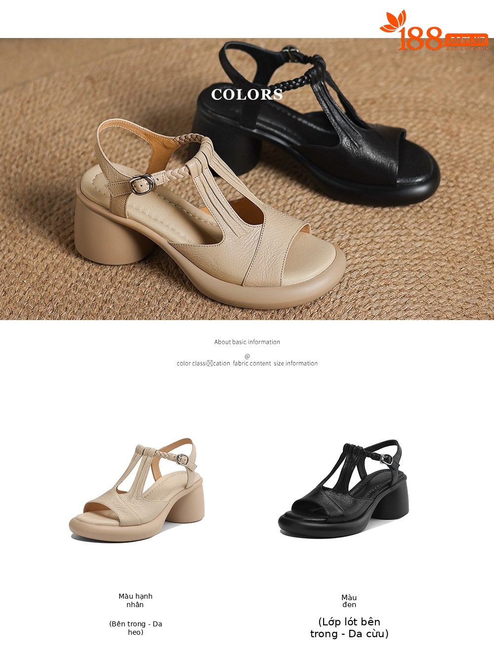 Sandal nữ da cừu mũi cá hở gót, đế dày gót thô 9 cm, quai ngang một dây — đen chi tiết 5
