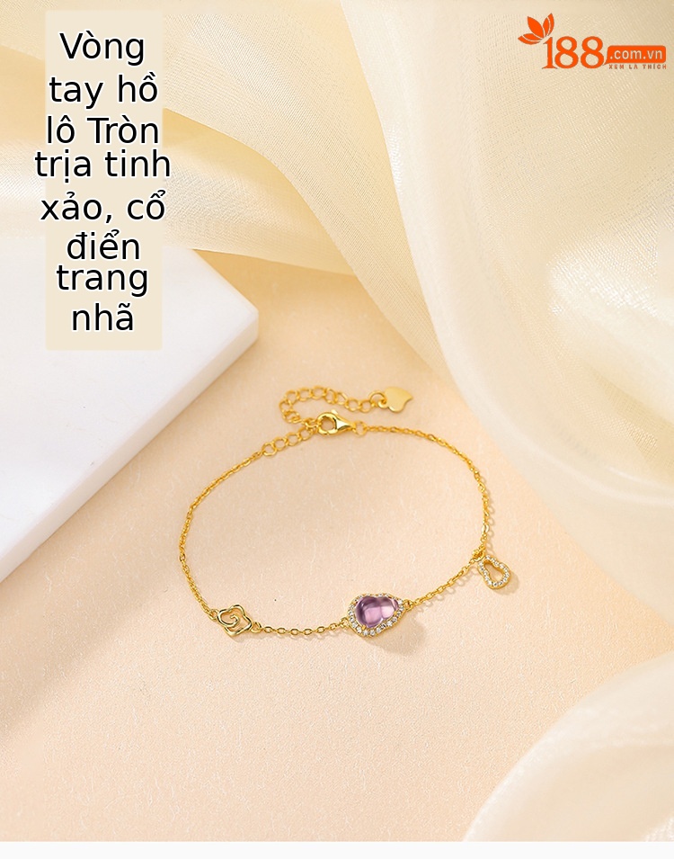 Vòng tay bạc S925 mạ vàng hồ lô khảm đá pha lê hình hươu bạc tự nhiên — Kiểu màu bạc chi tiết 1