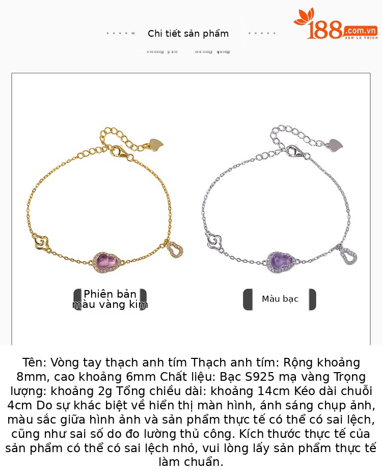 Vòng tay bạc S925 mạ vàng hồ lô khảm đá pha lê hình hươu bạc tự nhiên — Kiểu màu bạc chi tiết 2