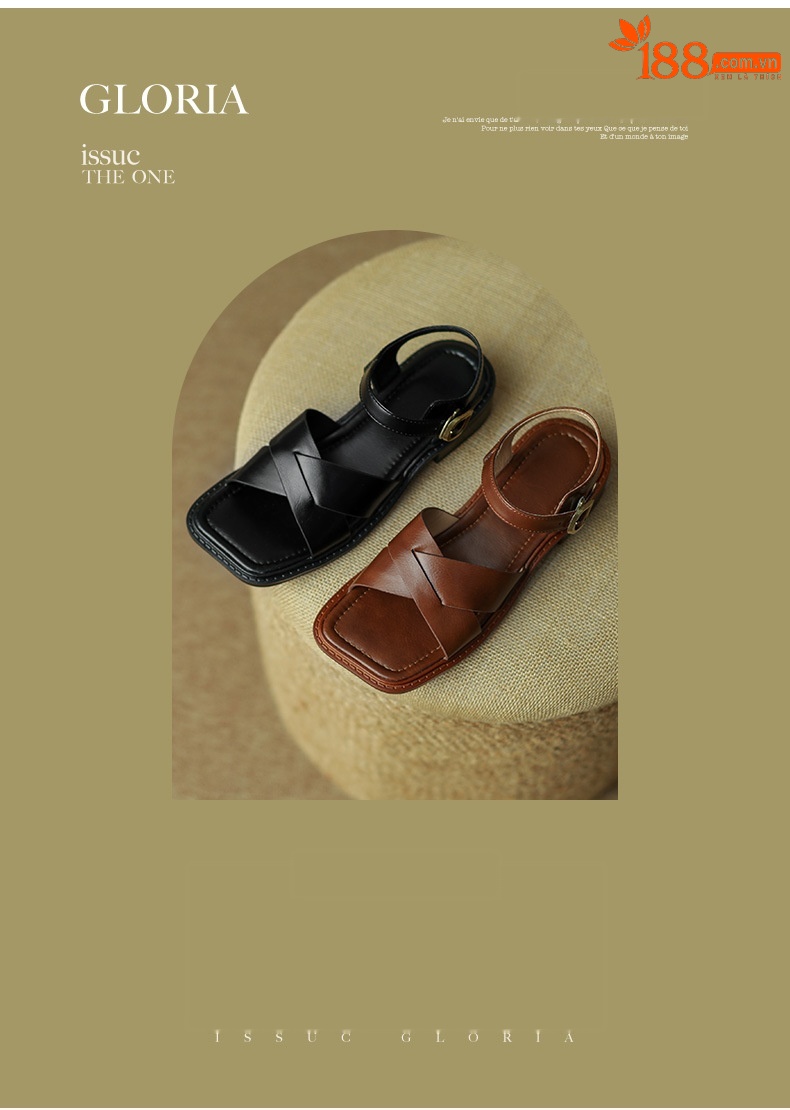 Sandal hở mũi nữ gót thấp quai ngang kiểu La Mã, size lớn 34–41 — nâu chi tiết 2