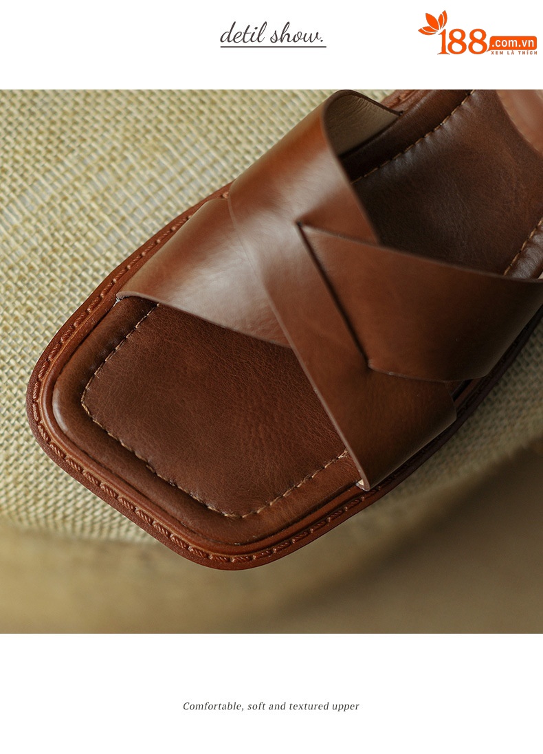 Sandal hở mũi nữ gót thấp quai ngang kiểu La Mã, size lớn 34–41 — nâu chi tiết 10