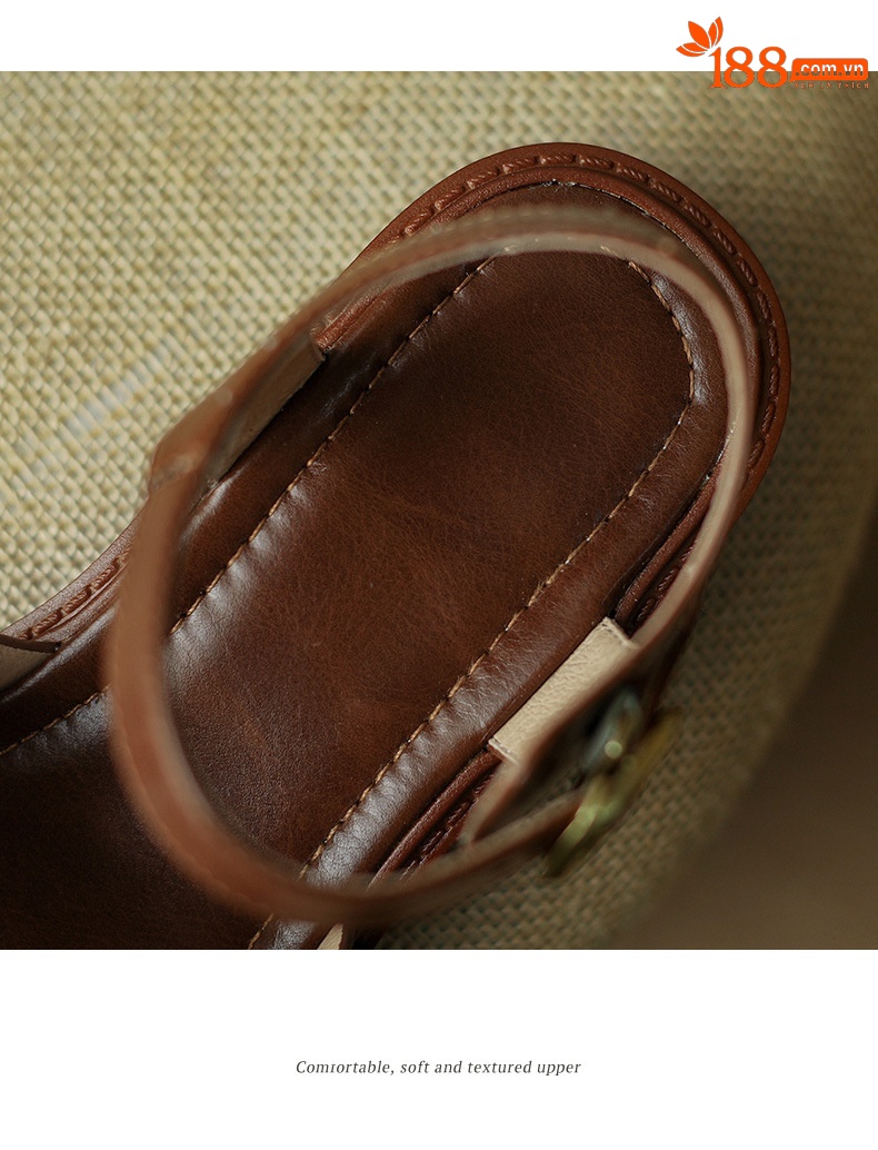Sandal hở mũi nữ gót thấp quai ngang kiểu La Mã, size lớn 34–41 — nâu chi tiết 11